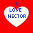 Four identical heart-shaped icons with blue text on white hearts against a red background, each displaying 'I LOVE HECTOR' in pixelated font.