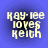 Four identical pixelated text-based icons arranged in a on blue background, each displaying 'kay-lee loves keith' with yellowish-white block letters