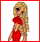 A 2x2 contact sheet of a pixel art animated icon featuring a blonde cartoon woman in red attire with text fragments across four frames.