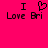 Pixelated text and heart symbol on bright pink background, with two identical side-by-side layouts showing 'I Love Bri' in black block letters.
