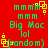 Red background with green text and yellow square patterns arranged in a -like layout