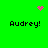 Green background with four 'Audrey!' text blocks and pink pixelated symbols changing across frames.
