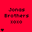 Red background with black text 'Jonas Brothers xoxo' and varying numbers of black heart symbols below the text.