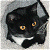 A black cat with orange eyes and white chest rests on a gray background, next to green text reading OriginalIcons.com.