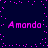 Dark blue background with scattered pink pixel dots; two instances of the name "Amanda" in pink pixelated text appear in top and bottom