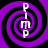 Four identical purple and black spiral patterns with white text 'PIMP' vertically centered, arranged in a on a solid black background