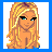Pixel art of a blonde woman in blue shorts and high heels, with text 'booty shaker!' appearing sequentially over her body.
