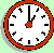 twelve clock icons with orange borders, white faces, black tick marks, and orange hour/minute hands showing different times