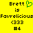 Yellow background with black text and green heart symbol; two identical side-by-side layouts showing 'Brett is Favrelicious (333) #4' with a green pixelated heart next to the first Brett.