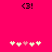 Two identical pixel art icons on bright pink background with black '<3!' symbols and five light yellow/pink heart shapes below.