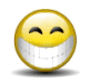 Yellow circular face with closed eyes and wide toothy grin, showing motion across from left to right
