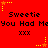 Red background with repeated text and star animations; 'Sweetie You Had Me' appears three times in black pixelated font, each followed by 'xxx', while yellow stars flicker at corners.