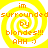 Yellow and white spiral background with orange text reading "im surrounded by blondes!!! AHH :)" in four identical