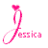 A four- shows a stylized pink 'J' with heart and the name 'Jessica', plus three celebrity headshots with blonde hair, pearl necklace, and red dress