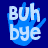 Blue hand icon with white text 'Buh bye' on dark blue background, showing animation frames where the hand's position shifts slightly.
