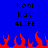 Blue background with black text reading 'Kool Kat 4LIFE' repeated twice above red pixelated flames.
