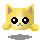 Pixelated yellow cat face with pink inner ears, black eyes, and small nose in four distinct expressions on gray background.