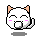 Pixel art cat face icon with two animation frames showing mouth and tail differences on gray background