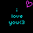 Pixelated cyan text 'i love you<3' on black background with pink heart symbol above, two identical static frames shown side-by-side.