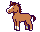 Pixelated brown horse with white facial marking and hooves, shown in multiple walking poses across a gray background.