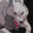 A static pixelated image shows a white wolf-like creature with red eyes and a red marking on its face, positioned against a dark background.