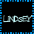 Pixelated blue and white text 'LINDSEY' repeated in a pattern with blue square border on black background