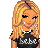 Pixel art icon of a blonde woman with long hair wearing a black top and silver earrings, next to text reading "Guys" above and "Love Blondes" below on a white background.