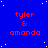 Blue background with white stars, repeated red text 'tyler & amanda' in pixelated font, four of four identical text blocks, one gray rectangle in bottom-right corner