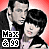 Pixelated image of two people in a close pose against a red gradient background with text overlays on black and gray