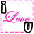 A 50x50 pixel animated contact sheet showing two frames of a pink and black 'Love U' icon with paperclip and bottle symbols, bordered by dashed lines on a gray background.