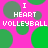 Pixelated pink background with green circles and white text reading "I HEART VOLLEYBALL" repeated across the image.