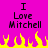 Pixelated text 'I Love Mitchell' appears twice on a bright pink background with yellow flames at the bottom.