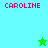 Pixelated text 'CAROLINE' in red appears on cyan and green backgrounds with a star symbol changing color between frames.