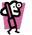 Pixelated cartoon character with exaggerated facial features holding a pink object, shown in four sequential poses against a solid gray background.