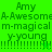 Green background with pixelated text reading 'Amy A-Awesome m-magical y-young' and a of exclamation marks, with a small green plus symbol visible in the lower right of the bottom-left quadrant