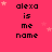 Pixelated text 'alexa is me name' repeated across a bright pink background with scattered light pink stars.