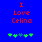 Blue background with red text reading "I Love Celina" and five green plus signs with one gray plus sign in the center.