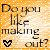 Static pixelated buddy icon with text asking "Do you like making out?" and a heart symbol on a yellow-orange gradient background.