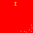 Red background with four yellow 'I' shapes and scattered white pixel clusters moving across the scene.