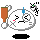 A 4x4 contact sheet of a pixel-art animated icon featuring a white round character with blue hair, brown stick-like arms, and various facial expressions across 16 frames including angry, surprised, and crying states.