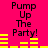 Bright pink background with black text reading "Pump Up The Party!" and yellow horizontal bars in two , each showing different bar lengths