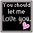 Two side-by-side animated frames of a pixel art buddy icon with text and a heart symbol on black background.