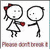 Pixelated stick figures on a split background: girl with red bow and heart, boy reaching toward her, text "but he did anyway" on red side.