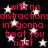 Red text on black background with white stars, repeating 'with no distractions im gonna treat you right' in pixelated font.