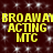 Yellow pixelated text reading "BROADWAY ACTING MTC" repeated twice on a dark red background with white star-like speckles.