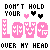 Pixelated text and heart symbols in black, pink, and white on a white background with two distinct heart color variations.