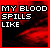 A contact sheet of 11 animated frames showing a red and black background with white text "MY BLOOD SPILLS LIKE" above the word "Tears" in varying opacity and color across frames.