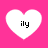 Four white heart shapes on a bright pink background, each containing the text 'ily' in black pixelated font.