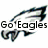 Animated icon featuring a stylized eagle head with text 'Go Eagles' and 'NFC Champ.' over white background, transitioning to partial text 'Cardinals suck' on dark background.