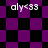 Pixelated purple and black checkered pattern with repeated white text 'aly<33' across four distinct layouts